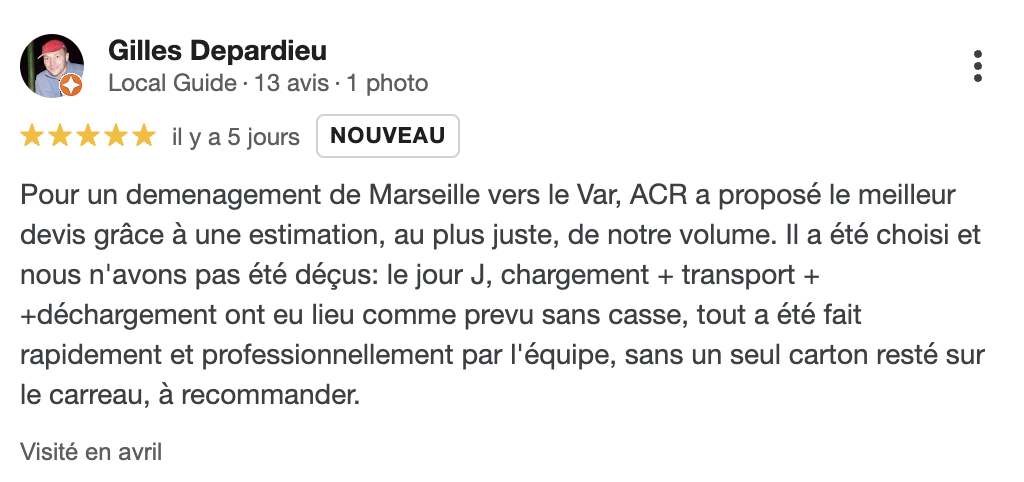 ACR Déménagement Avis client